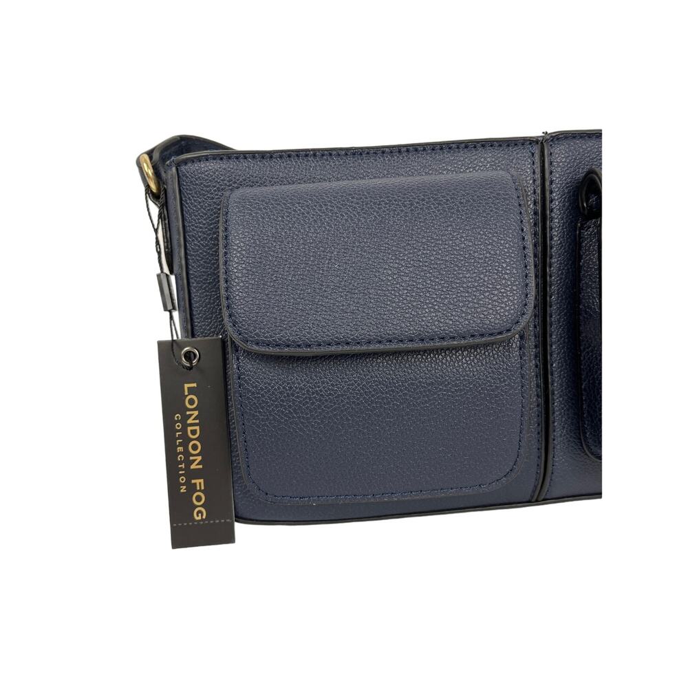 London Fog Collection Evelyn Multi Crossbody Bag Purse Navy Blue Gold Accents - Picture 3 of 12